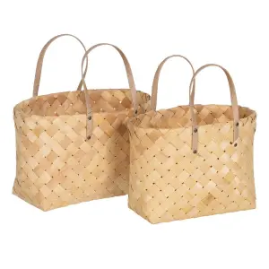 Wooden storage basket set BigBuy Home 50x22x28 cm (x2) image-1