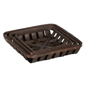 Wooden storage basket set BigBuy Home 52x52x11,5 cm (x3) image-1