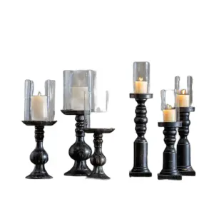 Wood and glass candle holder BigBuy Home 18x18x47 cm image-1