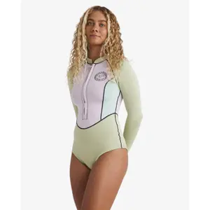 Women's Long Sleeve Shorty Surf Wetsuit Billabong Salty Dayz Natural Light image-2