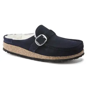Sabots de couro com forro de pele de carneiro camurça mulher Birkenstock Buckley image-1