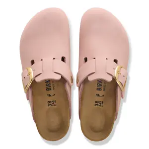 Tamancos de couro nobuck para mulher Birkenstock Boston Big Buckle