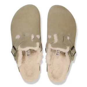 Regular fit suede leather and fur sandals Birkenstock Boston Shearling image-4