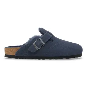 Sandals Birkenstock Boston BS Suede Leather/ Fur New Navy (Étroit)