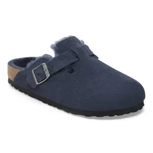 Sandals Birkenstock Boston BS Suede Leather/ Fur New Navy (Étroit) image-1