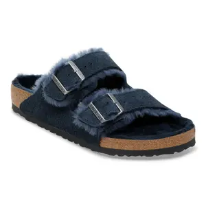 Sandalen Birkenstock Arizona Shearling Suede Leather/Fur New Navy image-1