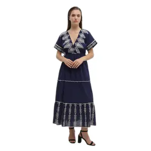 Vestido largo de cuello en V para mujer Ble Resort Collection