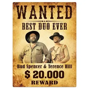 Pannello in metallo Blechwaren Fabrik Braunschweig Bud Spencer & Terence Hill Wanted image-0