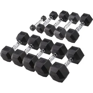 Pack of 10 pairs of hexagonal rubber dumbbells Body Solid Dummelle image-1