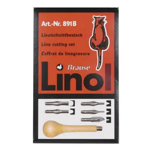 Kit de linograbado con 1 mango de madera, 5 gubias y 1 extractor de gubias Brause image-3