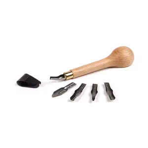 Kit de linograbado con 1 mango de madera, 5 gubias y 1 extractor de gubias Brause