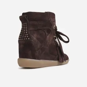High-top sneakers with decorative studs, premium suede and leather for women Bronx Jae-yy image-1