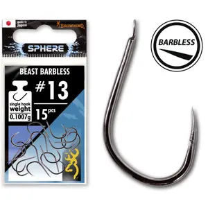 Conjunto de 15 anzóis sem barbela com espigão Browning Sphere Beasta image-0