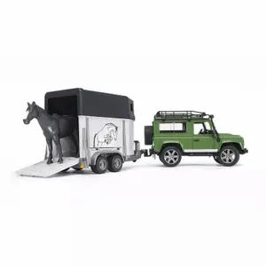 Hra s auty - Land Rover Defender, přívěs pro koně + 1 kůň Bruder