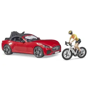 Car games - roadster with road bike and cyclist Bruder image-0