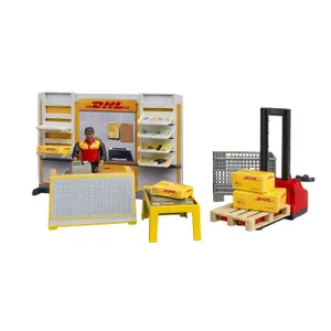 Figure with hand pallet truck Bruder DHL Shop image-0