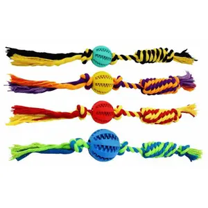 Zahnärztliches Hundespielzeug Baseball mit Baumwollseil BUBU Pets image-0