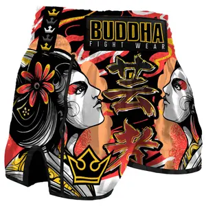 Calções de boxe tailandeses Buddha Fight Wear Retro Geisha Style image-0