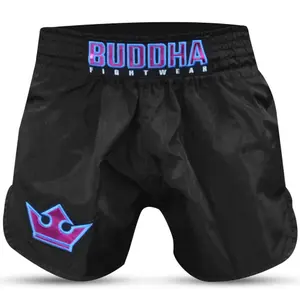Short de boxe Thaï Buddha Fight Wear Retro Old School image-0