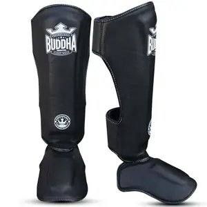 Supreme skinnebensbeskyttere i læder til thaiboksning Buddha Fight Wear Epic image-0