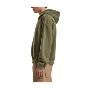 Tyk hættetrøje med lynlås, slidteffekt Build Your Brand Stonewash image-3