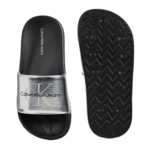 Children's slides Calvin Klein Logo Print silver image-0