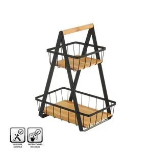 Double metal-bamboo storage basket Casa Selección image-0