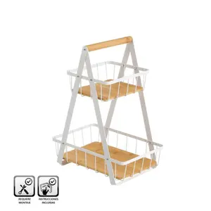 Double metal-bamboo storage basket Casa Selección image-0