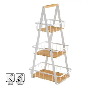 Triple metal-bamboo storage basket Casa Selección image-0