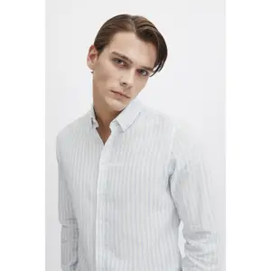 Camisa riscada de mangas longas em linho Casual Friday Anton BD image-5