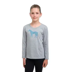 T-Shirt langarm aus Baumwolle, Mädchen Cavalliera Horse In Sky Blue image-0