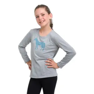 T-Shirt langarm aus Baumwolle, Mädchen Cavalliera Horse In Sky Blue image-2