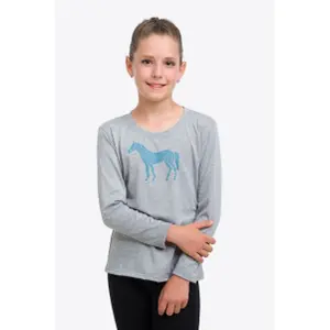 T-Shirt langarm aus Baumwolle, Mädchen Cavalliera Horse In Sky Blue image-1