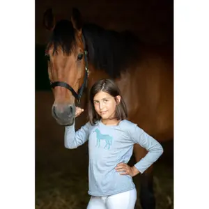 T-Shirt langarm aus Baumwolle, Mädchen Cavalliera Horse In Sky Blue image-4
