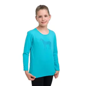 T-Shirt langarm aus Baumwolle, Mädchen Cavalliera Horse In Sky Blue image-1