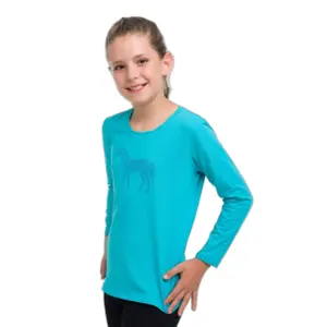 T-Shirt langarm aus Baumwolle, Mädchen Cavalliera Horse In Sky Blue image-2