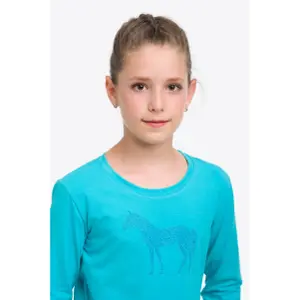 T-Shirt langarm aus Baumwolle, Mädchen Cavalliera Horse In Sky Blue image-3