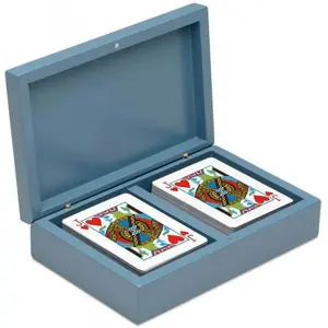 Set of 2 poker cards in a wooden mosaic box Cayro image-1