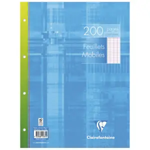 200 siders folieindpakket løsblad, 4-hullers, store firkanter Clairefontaine image-0