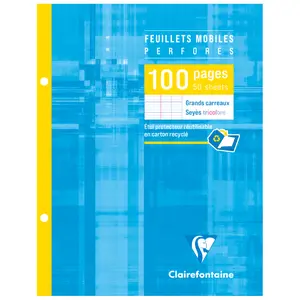 Luźne kartki w etui 100 stron, dziurkowane z 2 otworami, duże kwadraty Clairefontaine image-0