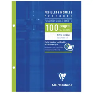 Hojas sueltas en estuche 100 páginas perforadas 2 agujeros cuadrados pequeños Clairefontaine image-0