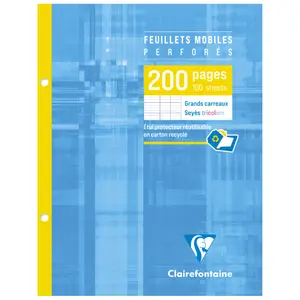 Feuillets mobiles sous étui 200 pages perforées 2 trous grands carreaux Clairefontaine image-0