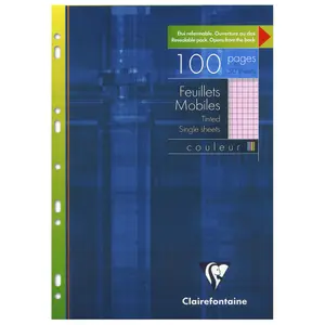 Hojas sueltas de colores en estuche A4 100 páginas perforadas, cuadraditos Clairefontaine image-0