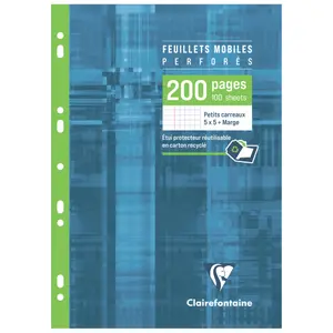 200 perforerade småkvadratiska sidor i a4-fodral med marginal Clairefontaine image-0