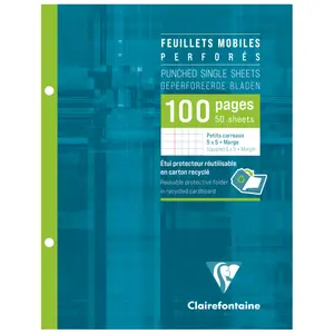 Loose-leaf in case 100 pages perforated 2 holes small squares with margin Clairefontaine image-0