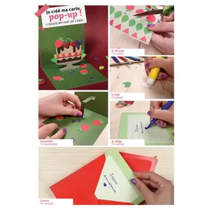 Creative activities 1 card + 1 envelope + cut-out elements + 1 explanatory leaflet, happy birthday Clairefontaine Pop-up image-3