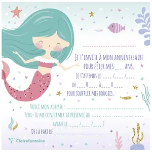 Biglietto d'invito di compleanno 8 biglietti singoli + 8 buste, sirena per bambini Clairefontaine Pollen image-1