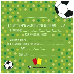 Carte invitation d'anniversaire 8 cartes simples + 8 enveloppes, football enfant Clairefontaine Pollen image-1