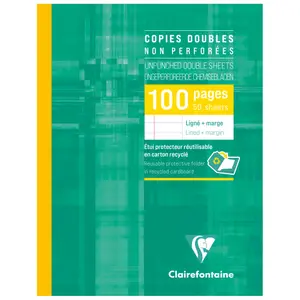 Cuaderno doble rayado de 100 páginas sin perforar en estuche con margen Clairefontaine image-0