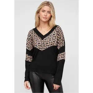 Sweatshirt com decote em V estampado geométrico para mulher Cloud5ive image-0